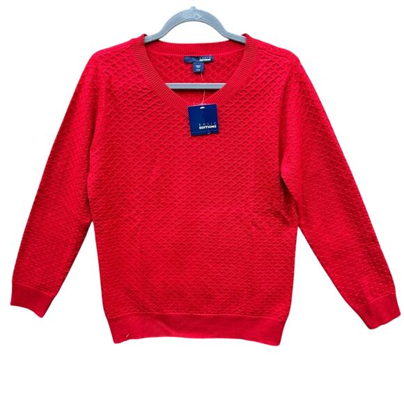 NWT New Basic Editions Womens Medium Red Metallic Long Sleeve Knit Sweater - Picture 1 of 5